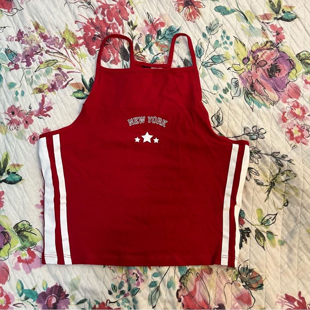 Red New York crop top